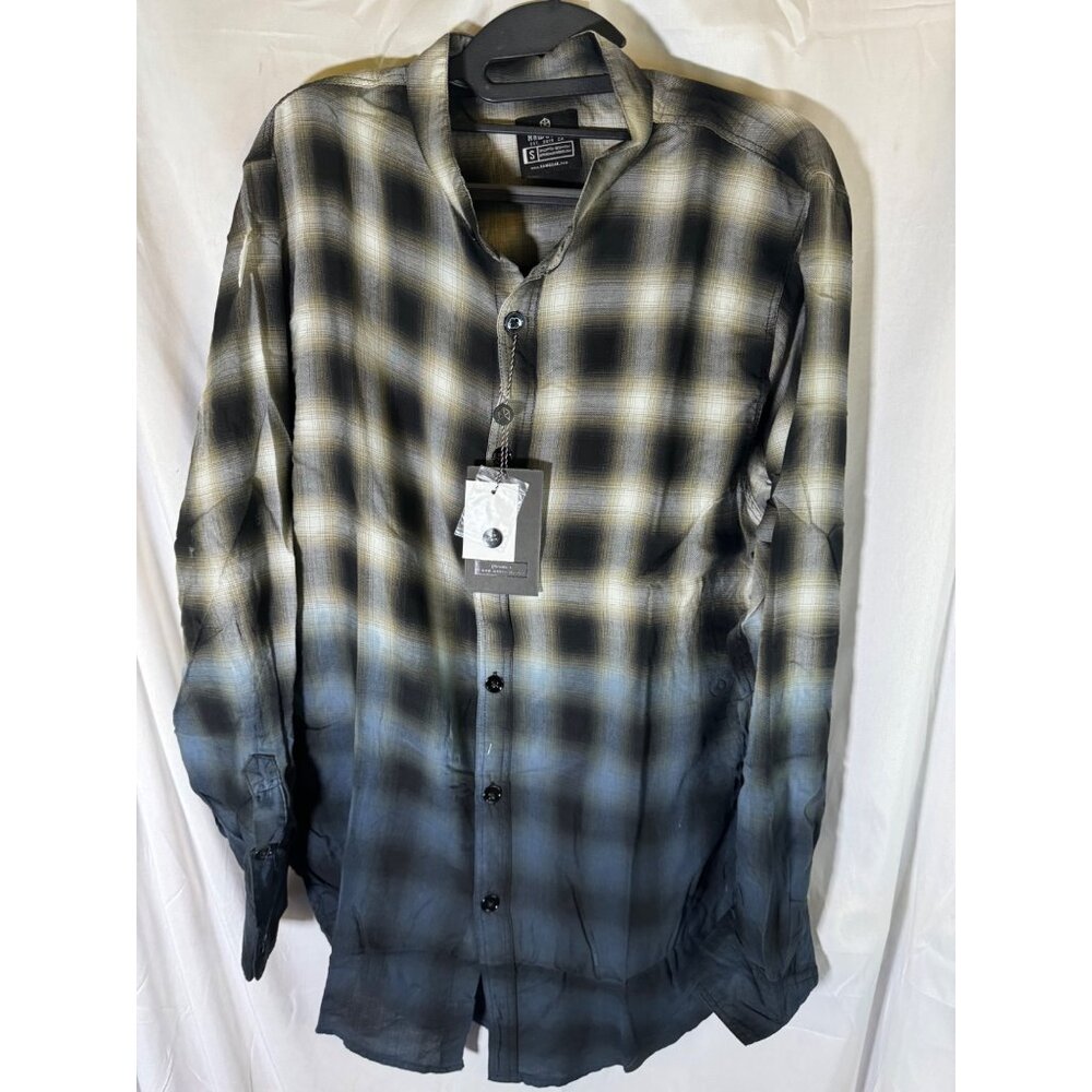 RawGear Men's Button‎ Down Shirt, Blue/Black/Yellow Gradient, Size S, NWT